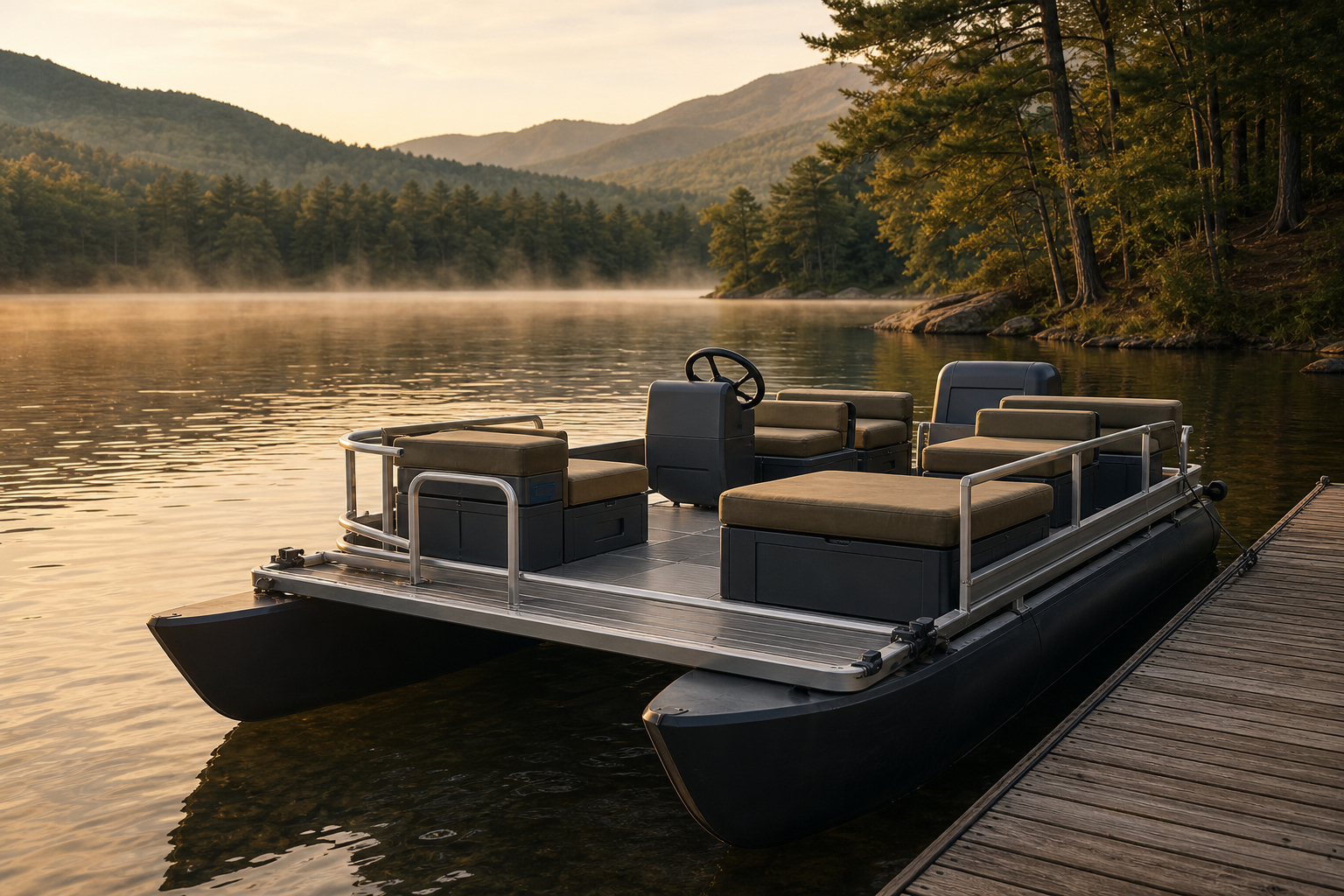 Rowkai Sharkbite modular pontoon boat on a mountain lake